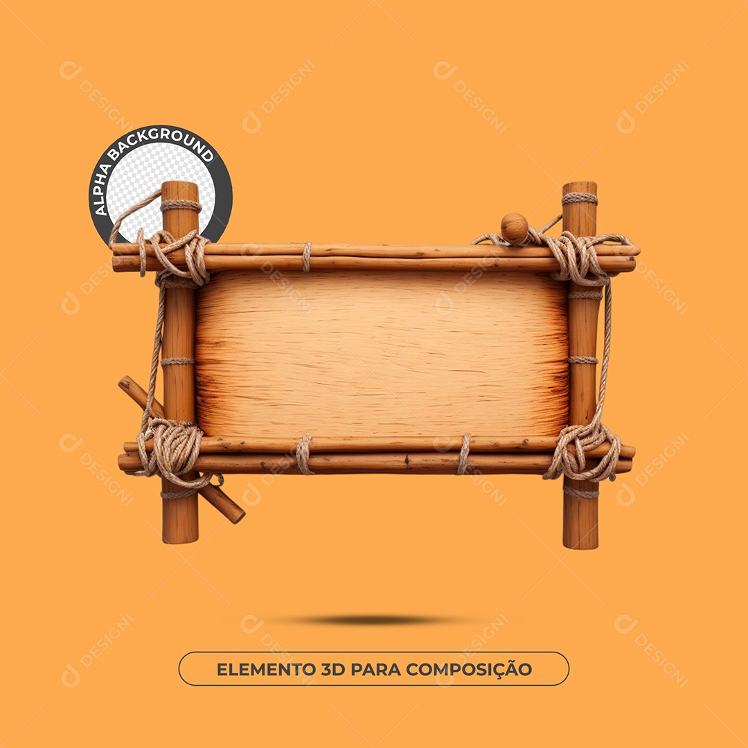 Placa De Madeira Com Bambu Elemento 3D Para Composição PSD
