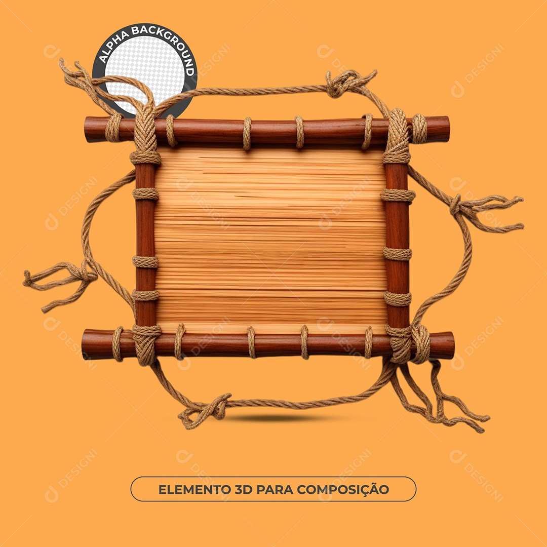 Placa De Madeira Com Bambu Elemento 3D Para Composição PSD