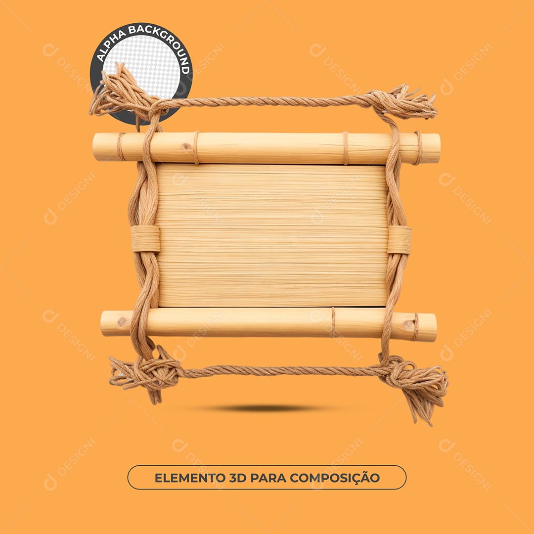 Placa De Madeira Com Bambu Elemento 3D Para Composição PSD