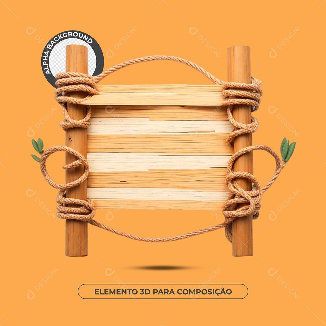 Placa De Madeira Com Bambu Elemento 3D Para Composição PSD