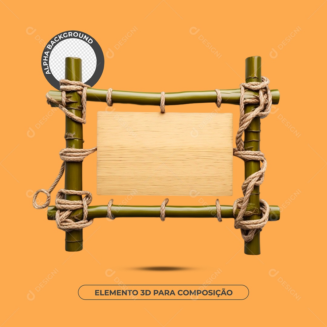 Placa De Madeira Com Bambu Elemento 3D Para Composição PSD