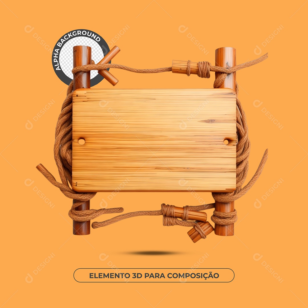 Placa De Madeira Com Bambu Elemento 3D Para Composição PSD