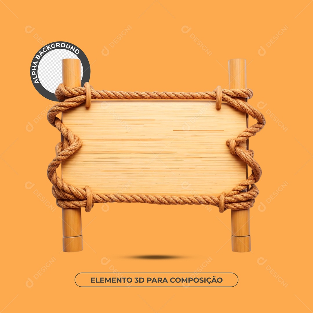 Placa De Madeira Com Bambu Elemento 3D Para Composição PSD