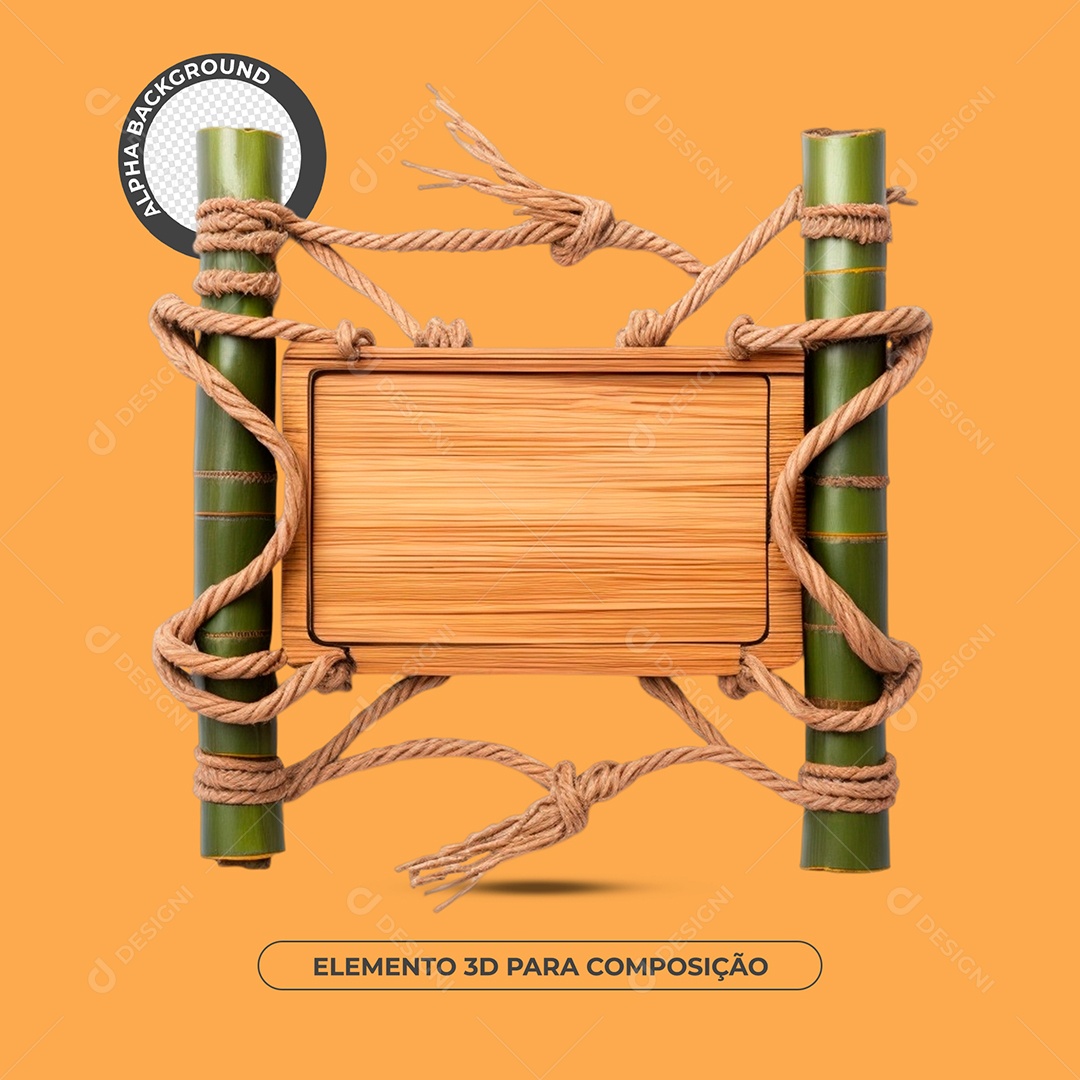 Placa De Madeira Com Bambu Elemento 3D Para Composição PSD