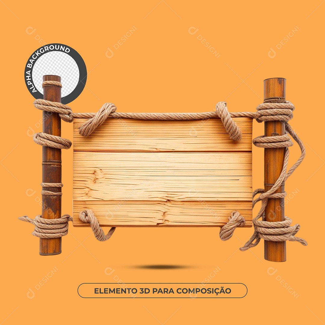 Placa De Madeira Com Bambu Elemento 3D Para Composição PSD