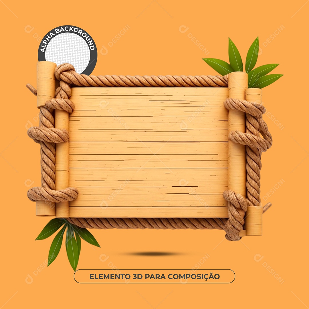 Placa De Madeira Com Bambu Elemento 3D Para Composição PSD