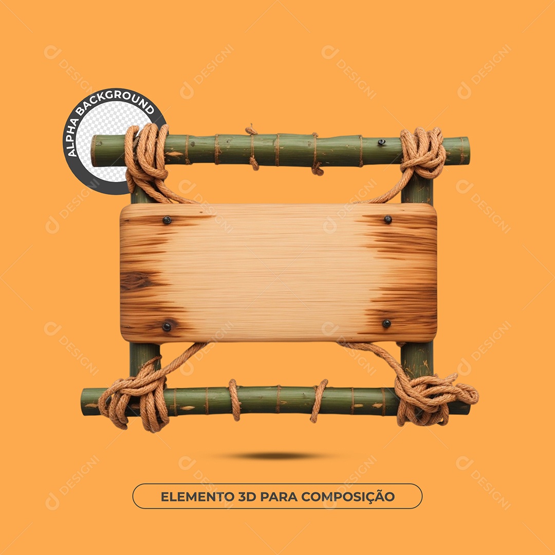 Placa De Madeira Com Bambu Elemento 3D Para Composição PSD