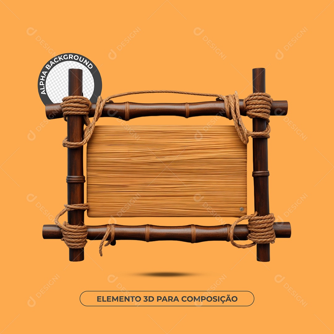 Placa De Madeira Com Bambu Elemento 3D Para Composição PSD