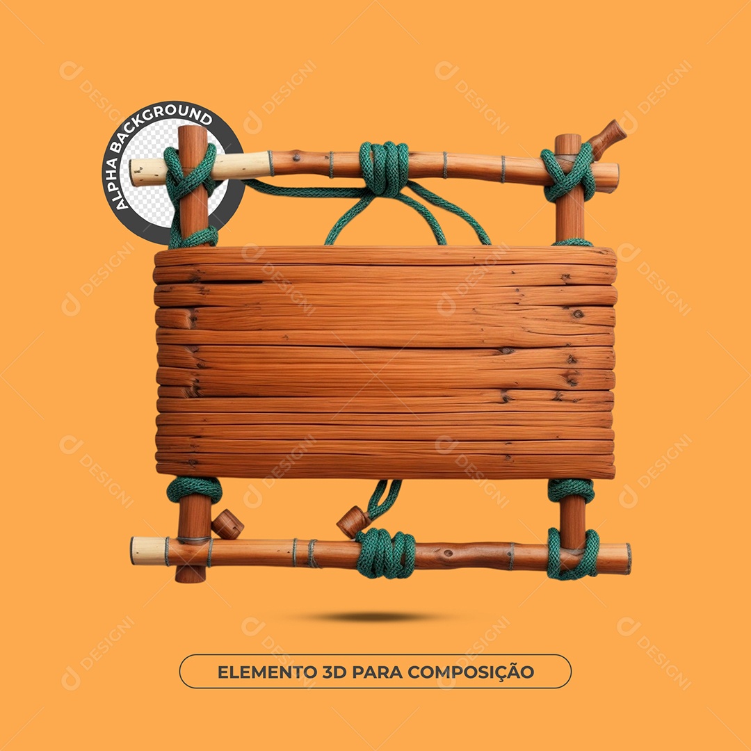 Placa De Madeira Com Bambu Elemento 3D Para Composição PSD