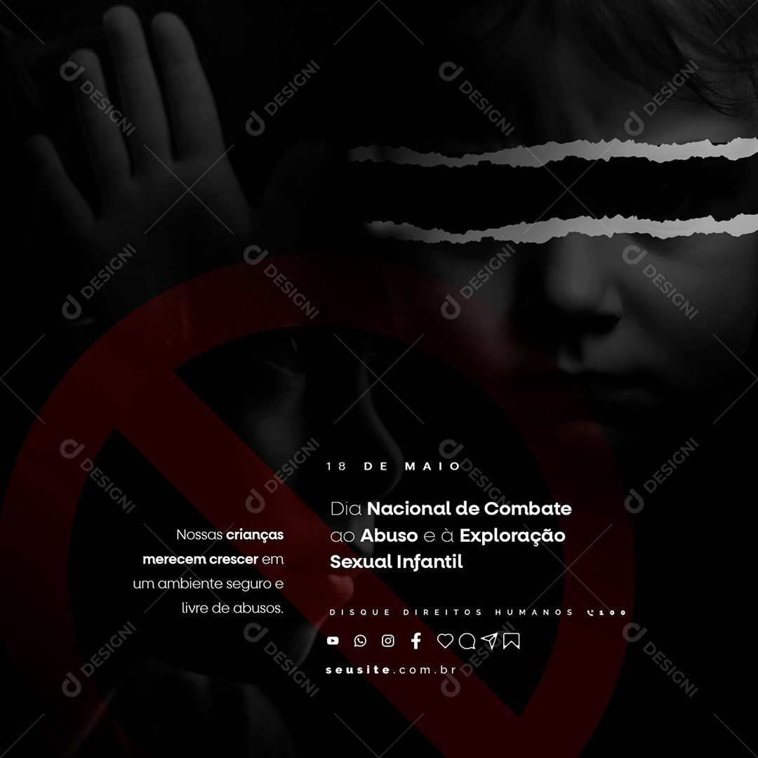 Social Media Dia Nacional De Combate Ao Abuso e Exploração Sexual infantil PSD Editável