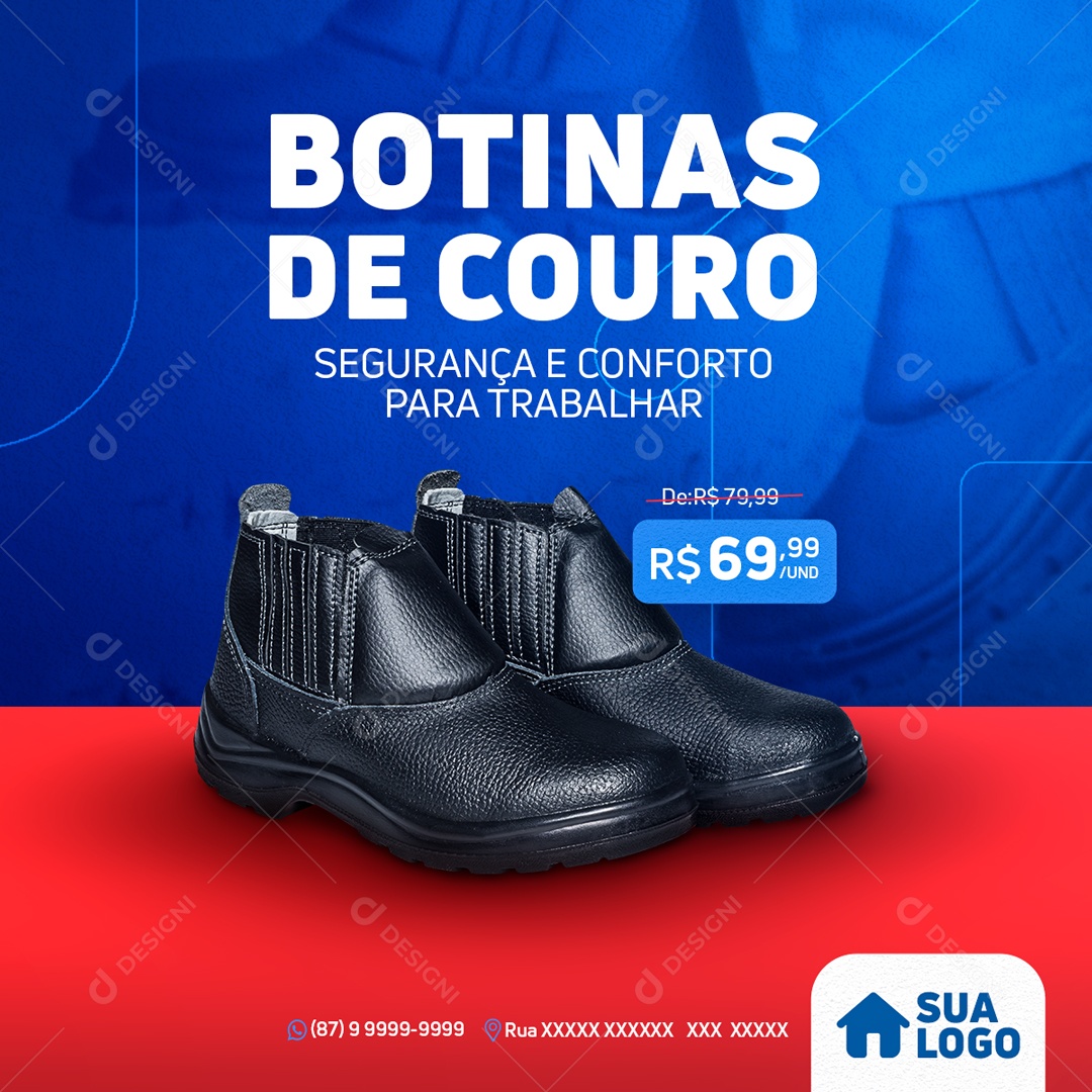 Botinas De Couro Segurança E Conforto Social Media PSD Editável