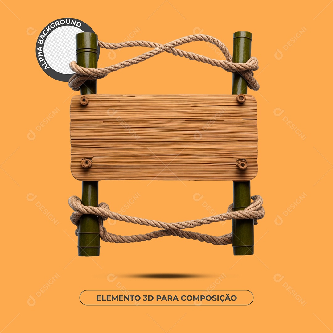 Placa De Madeira Com Bambu Elemento 3D Para Composição PSD