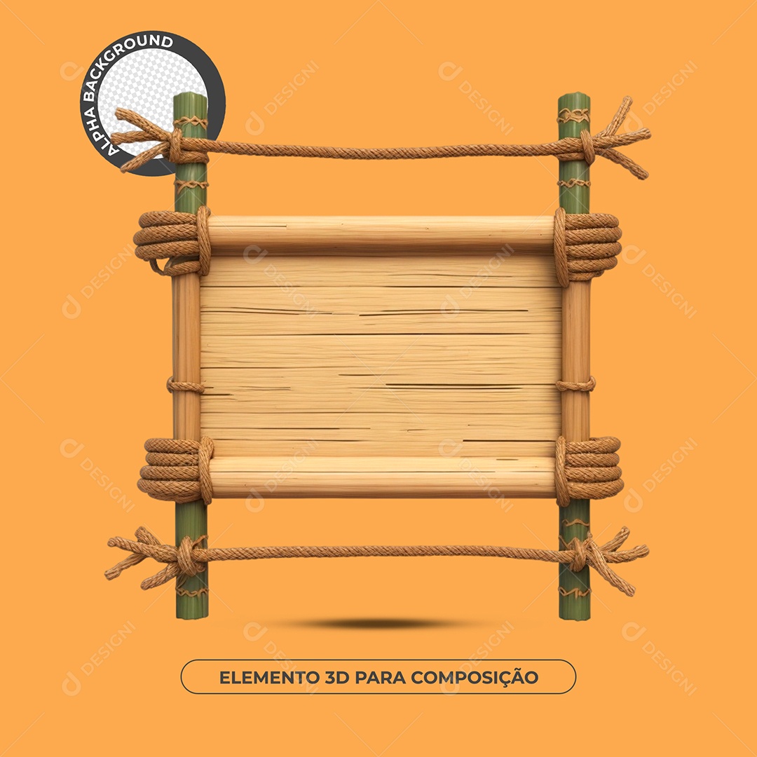 Placa De Madeira Com Bambu Elemento 3D Para Composição PSD