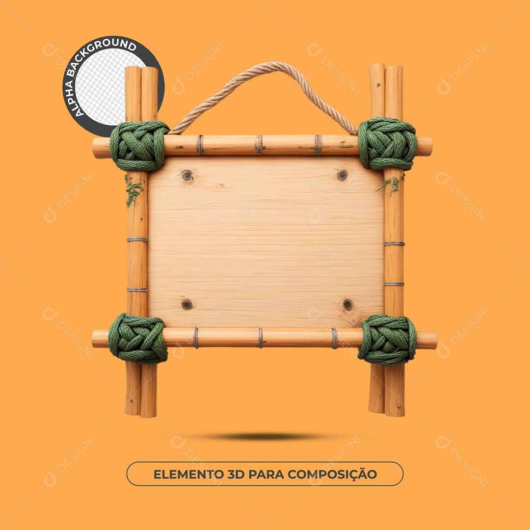 Placa De Madeira Com Bambu Elemento 3D Para Composição PSD