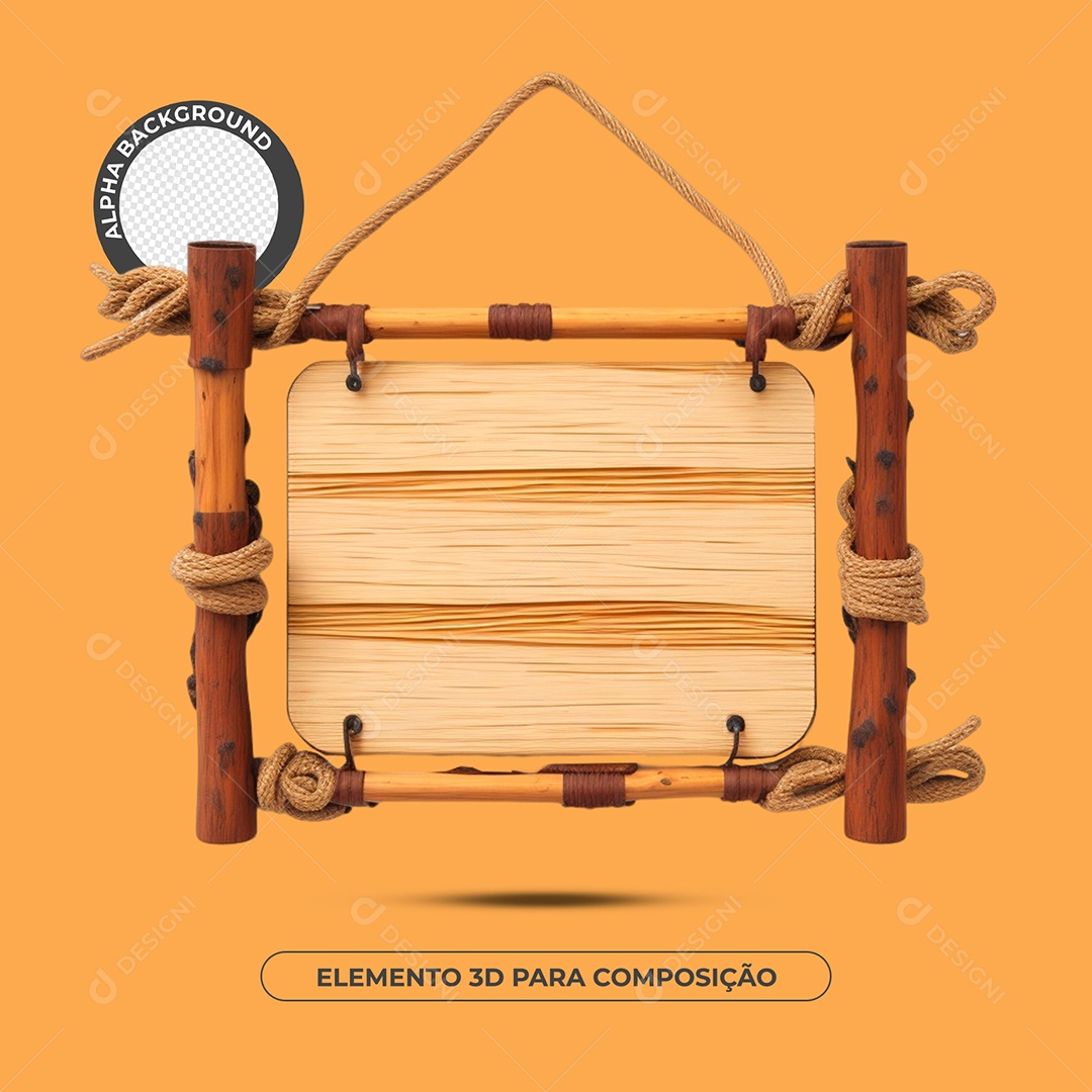 Placa De Madeira Com Bambu Elemento 3D Para Composição PSD