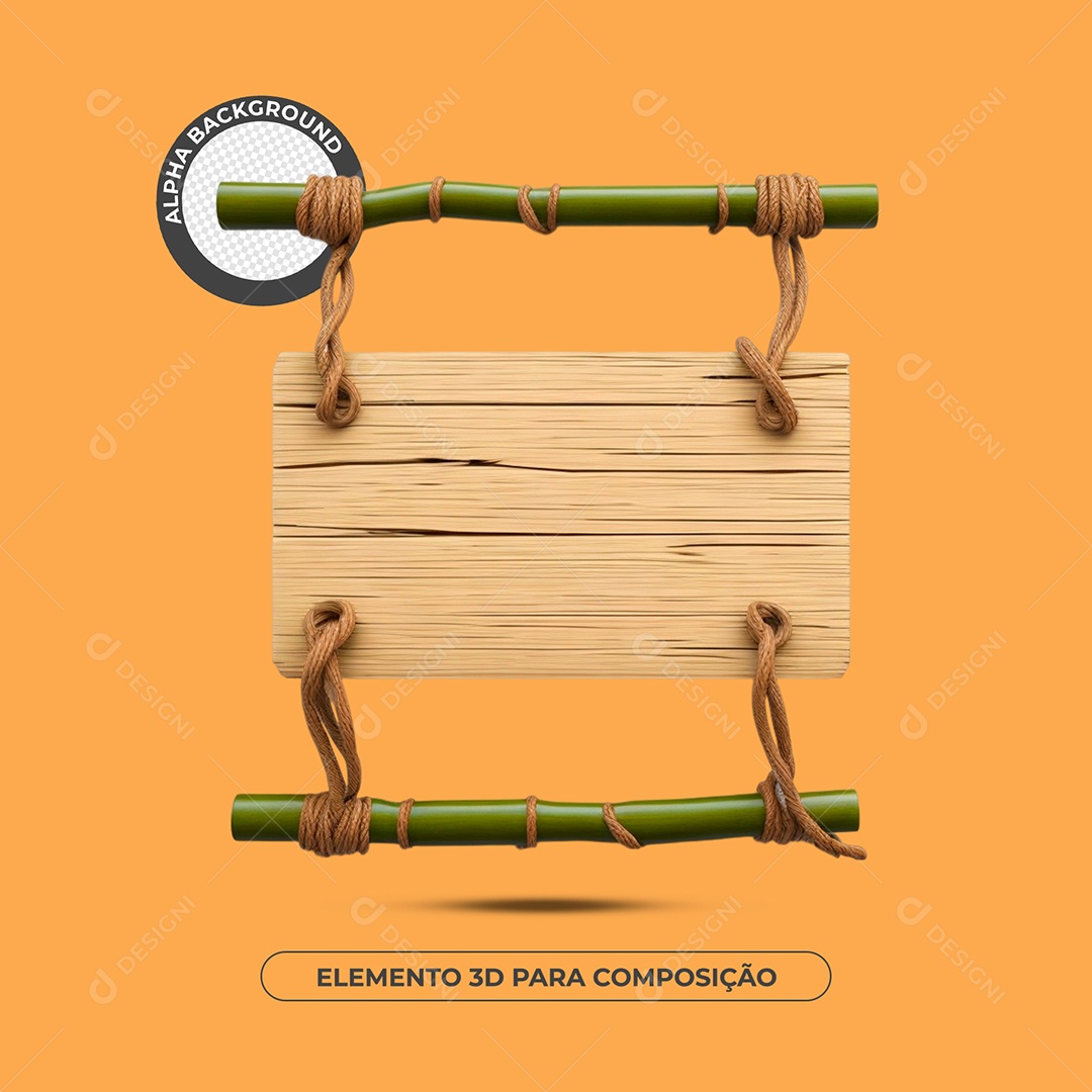 Placa De Madeira e Bambu Elemento 3D Composição PSD