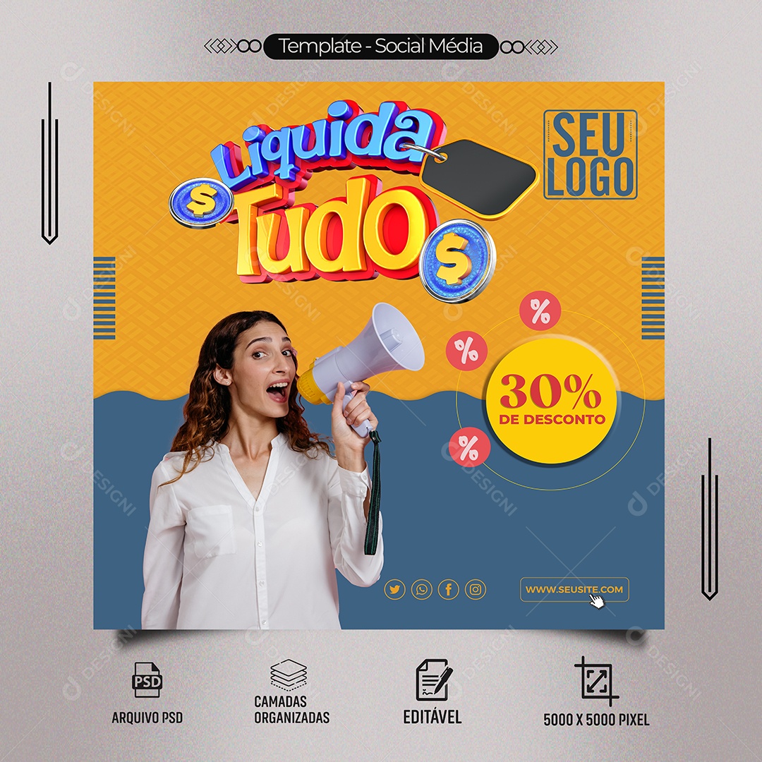 Liquida Tudo 30% Desconto Social Media PSD Editável