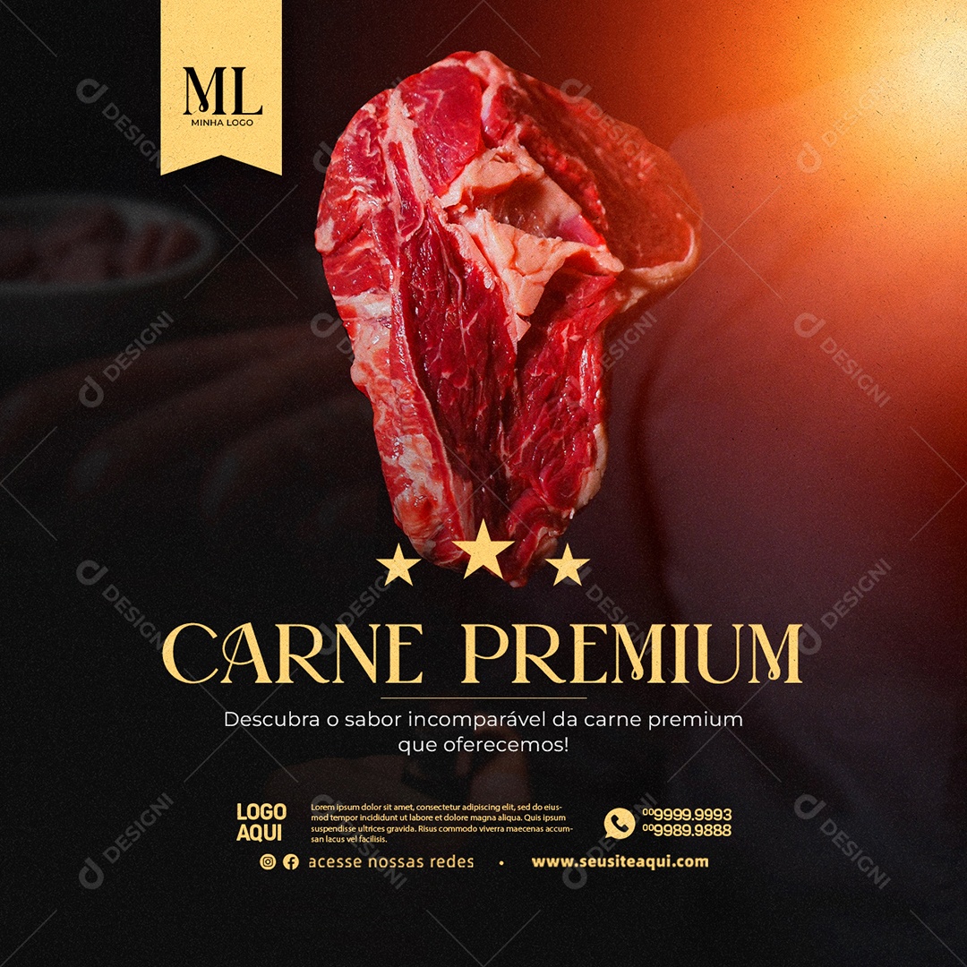 Carne Premium Descubra O Sabor Incomparável Da Carne Açougue Social Media PSD Editável