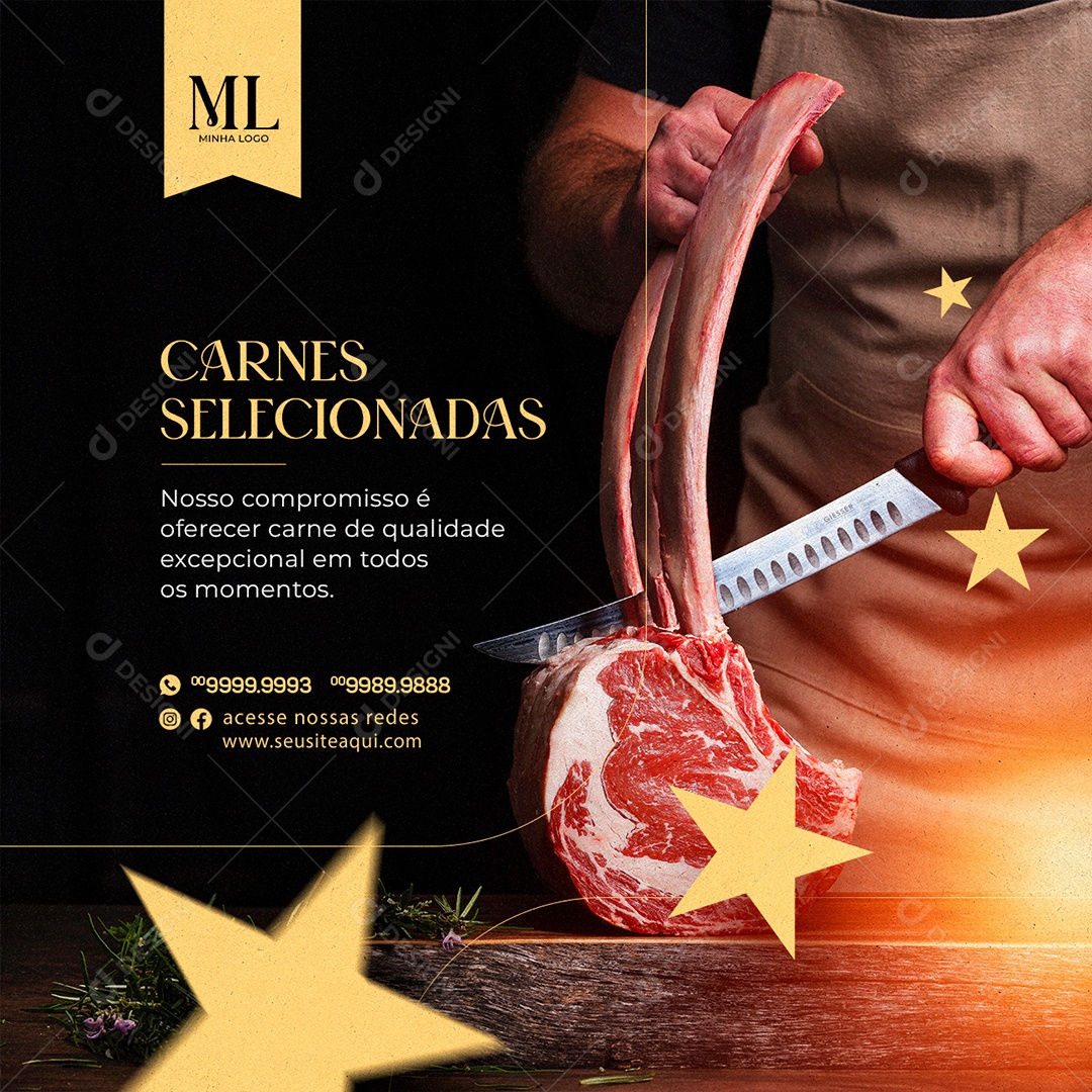 Carnes Selecionadas Açougue Social Media PSD Editável