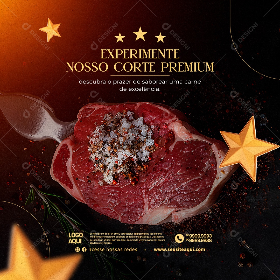 Experimente Nosso Corte Premium Açougue Social Media PSD Editável