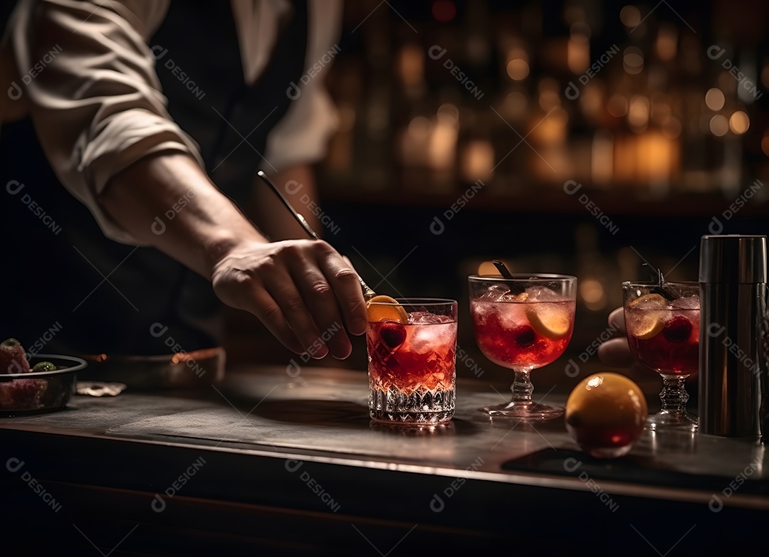 Garçom servindo bebidas sobre um boteco