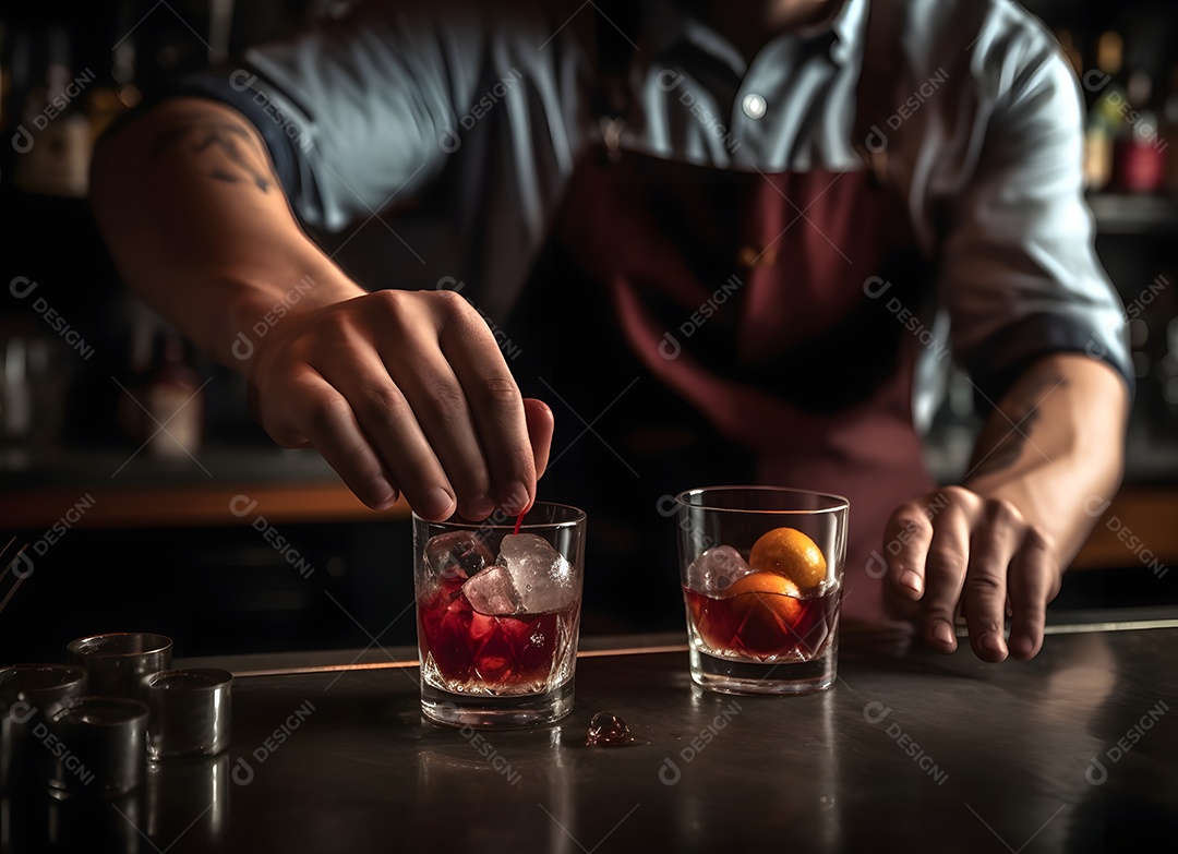 Garçom servindo bebidas sobre um boteco