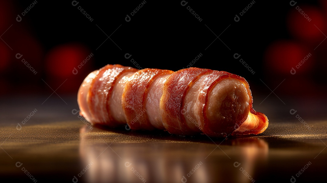 Enrolado sobre prato em uma mesa de madeira