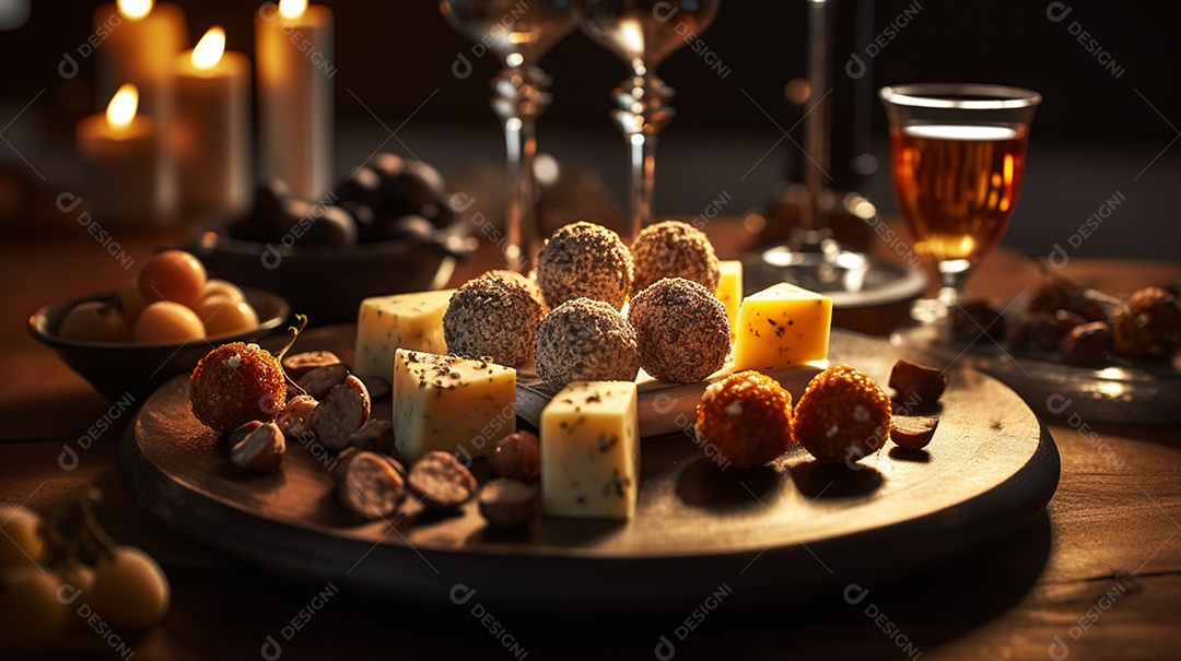 Porção de fritas sobre prato em uma mesa de madeira