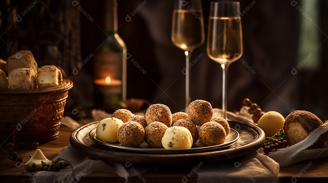 Porção de fritas sobre prato em uma mesa de madeira