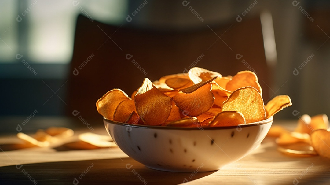 Porções de batata sobre prato em uma mesa de madeira