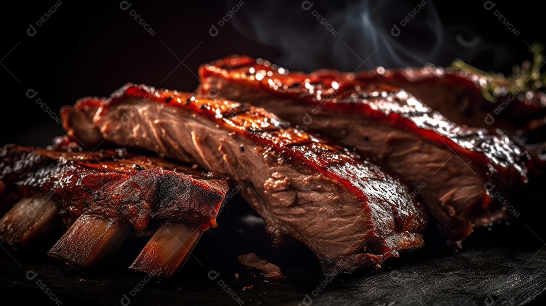 Carne grelhada sobre prato em uma mesa de madeira