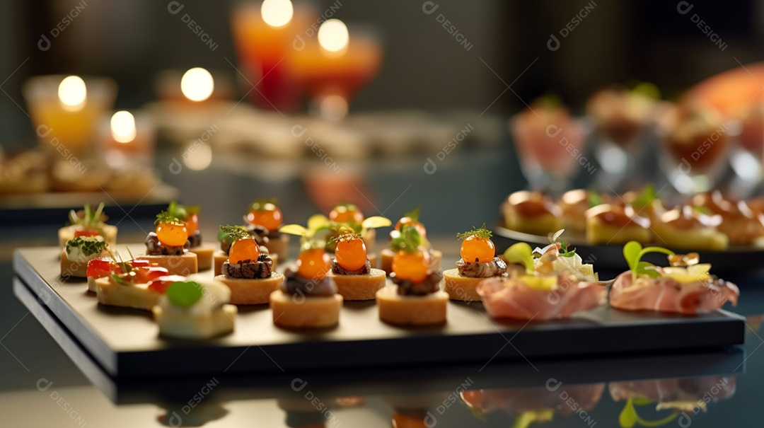 Coquetel sobre prato em uma mesa de madeira