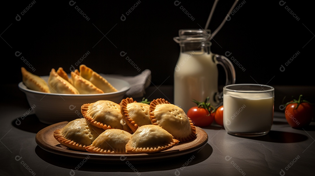 Empanada Iguaria sobre prato em uma mesa de madeira