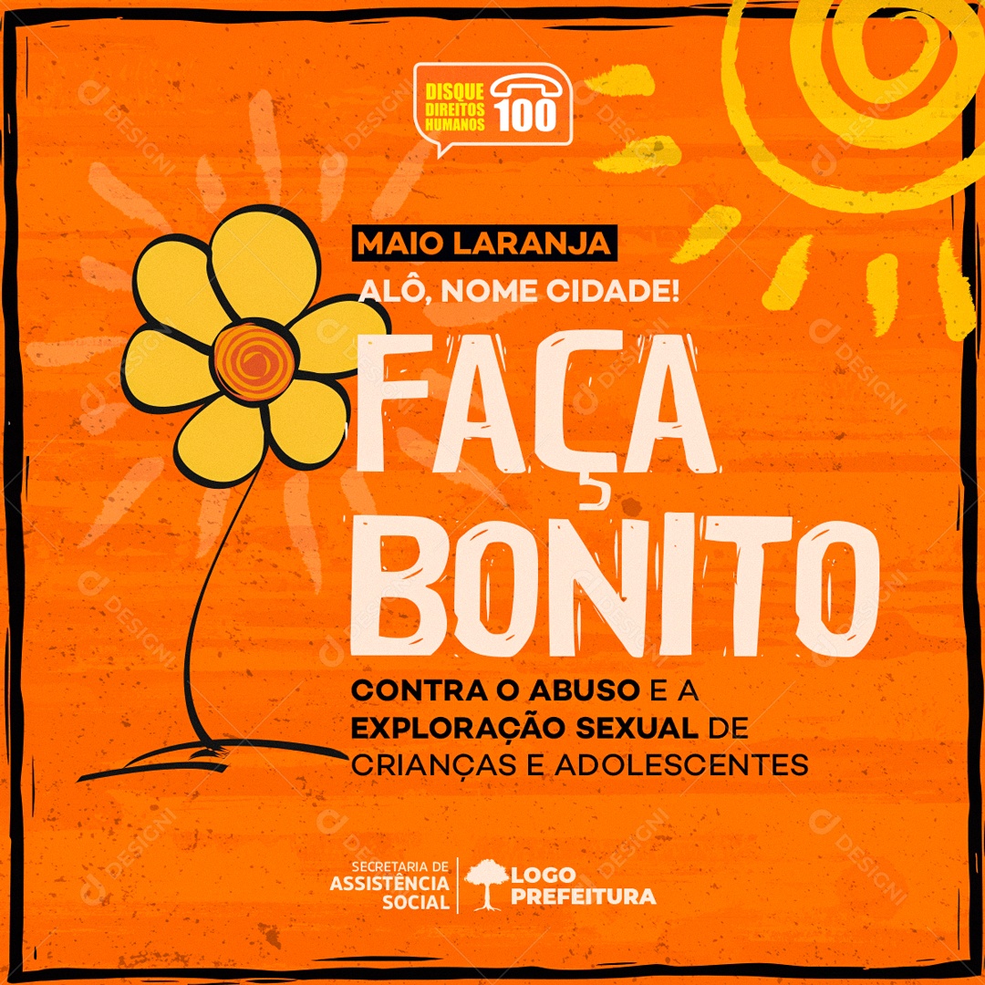 Maio Laranja Faça Bonito Contra o Abuso e a Exploração Sexual Infantil Social Media PSD Editável