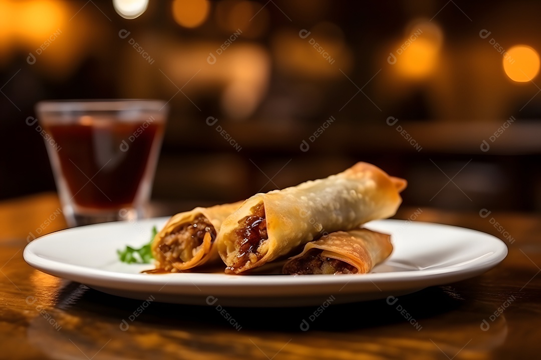 Comida sobre prato em uma mesa de madeira