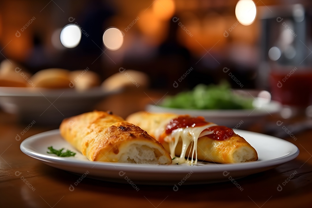 Alimentos sobre prato em uma mesa de madeira