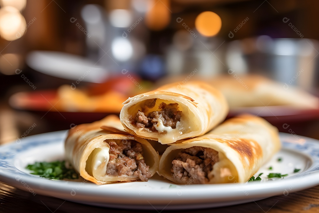 Panquecas sobre prato em uma mesa de madeira