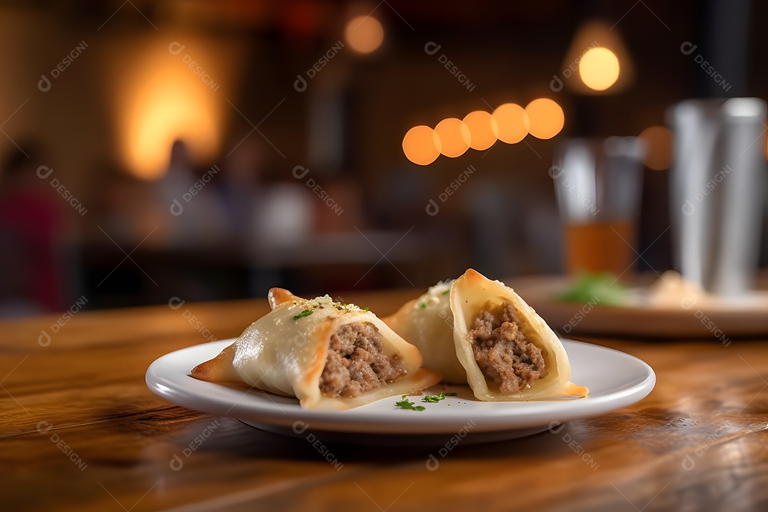 Ravioli Massa sobre prato em uma mesa de madeira