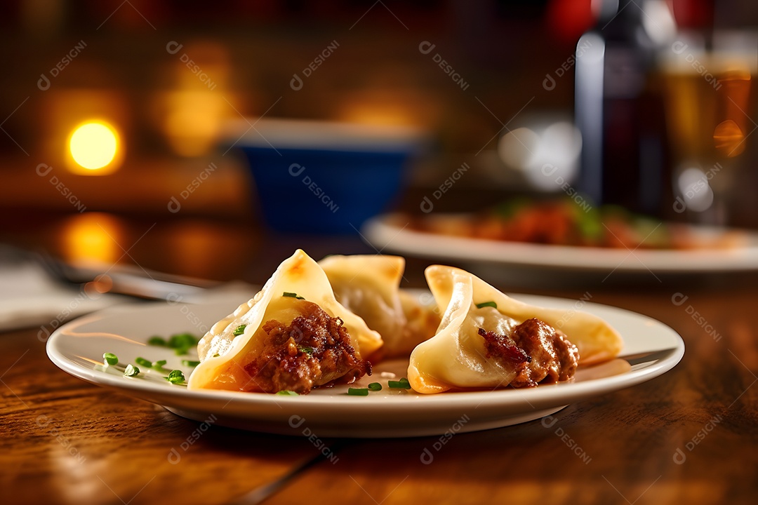 Ravioli Massa sobre prato em uma mesa de madeira