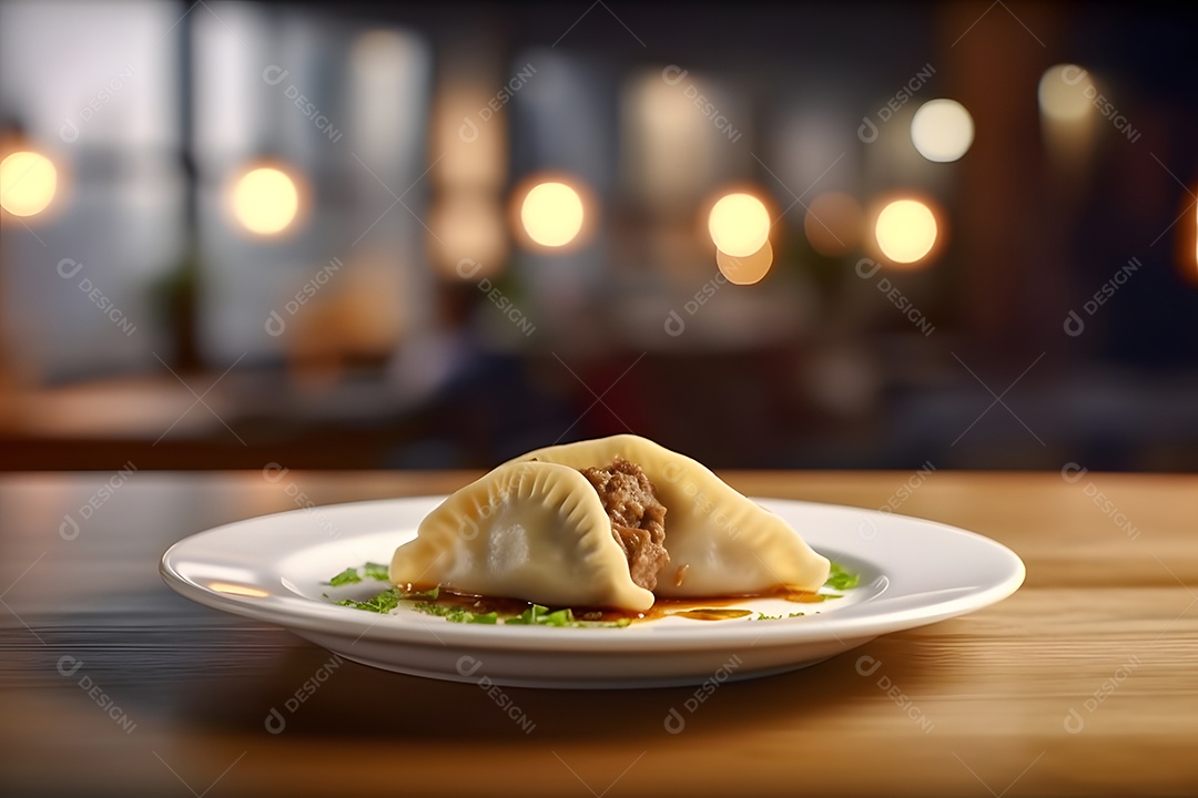 Empanado sobre prato em uma mesa de madeira