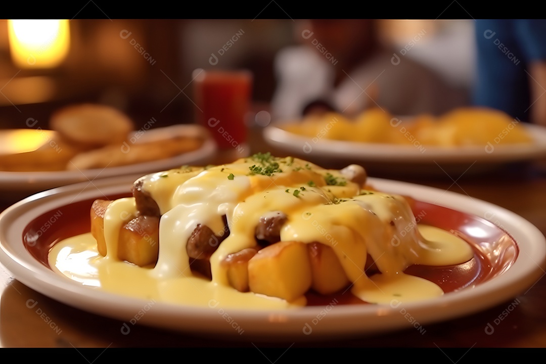Carne grelhada sobre prato em uma mesa de madeira
