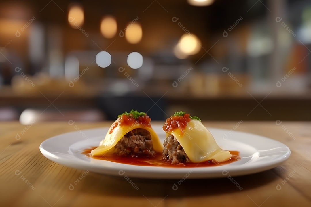 Culurgiones sobre prato em uma mesa de madeira