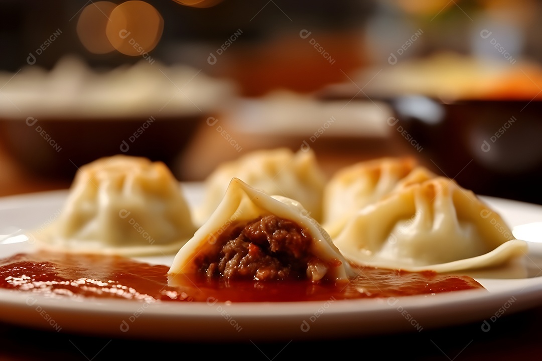 Culurgiones sobre prato em uma mesa de madeira