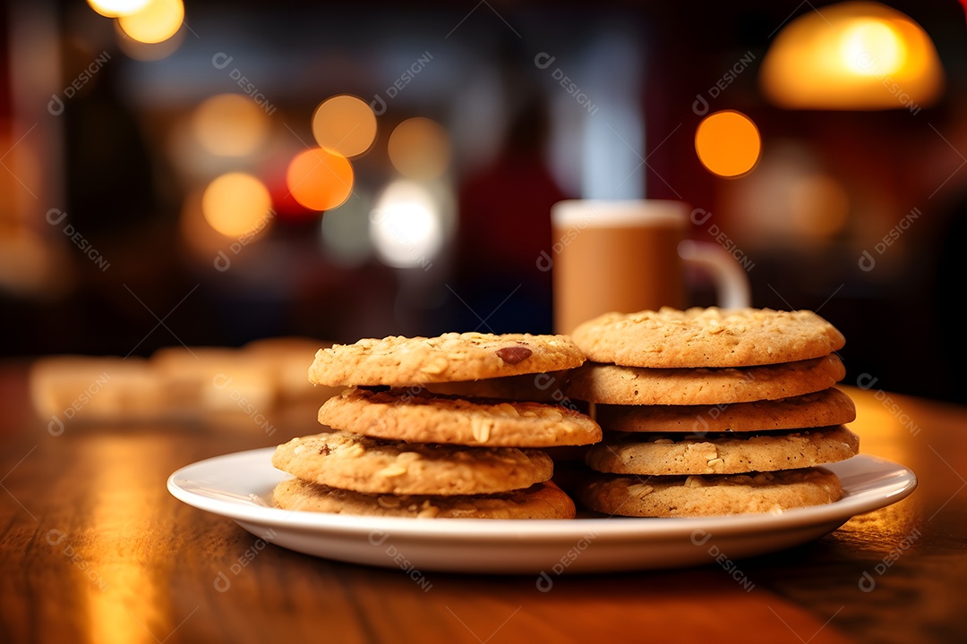 Biscoitos sobre prato em uma mesa de madeira