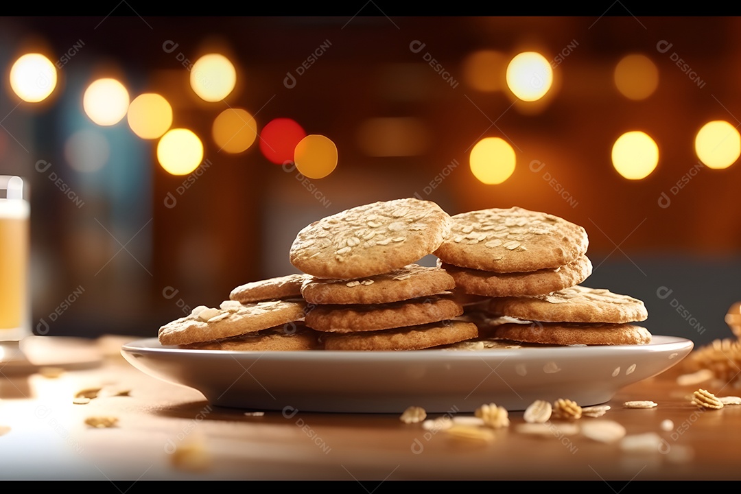 Biscoitos sobre prato em uma mesa de madeira