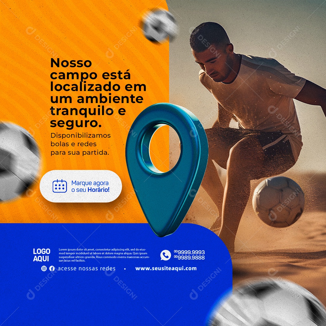 Nosso Campo Está Localizado Em Um Ambiente Tranquilo Futebol De Areia Social Media PSD Editável
