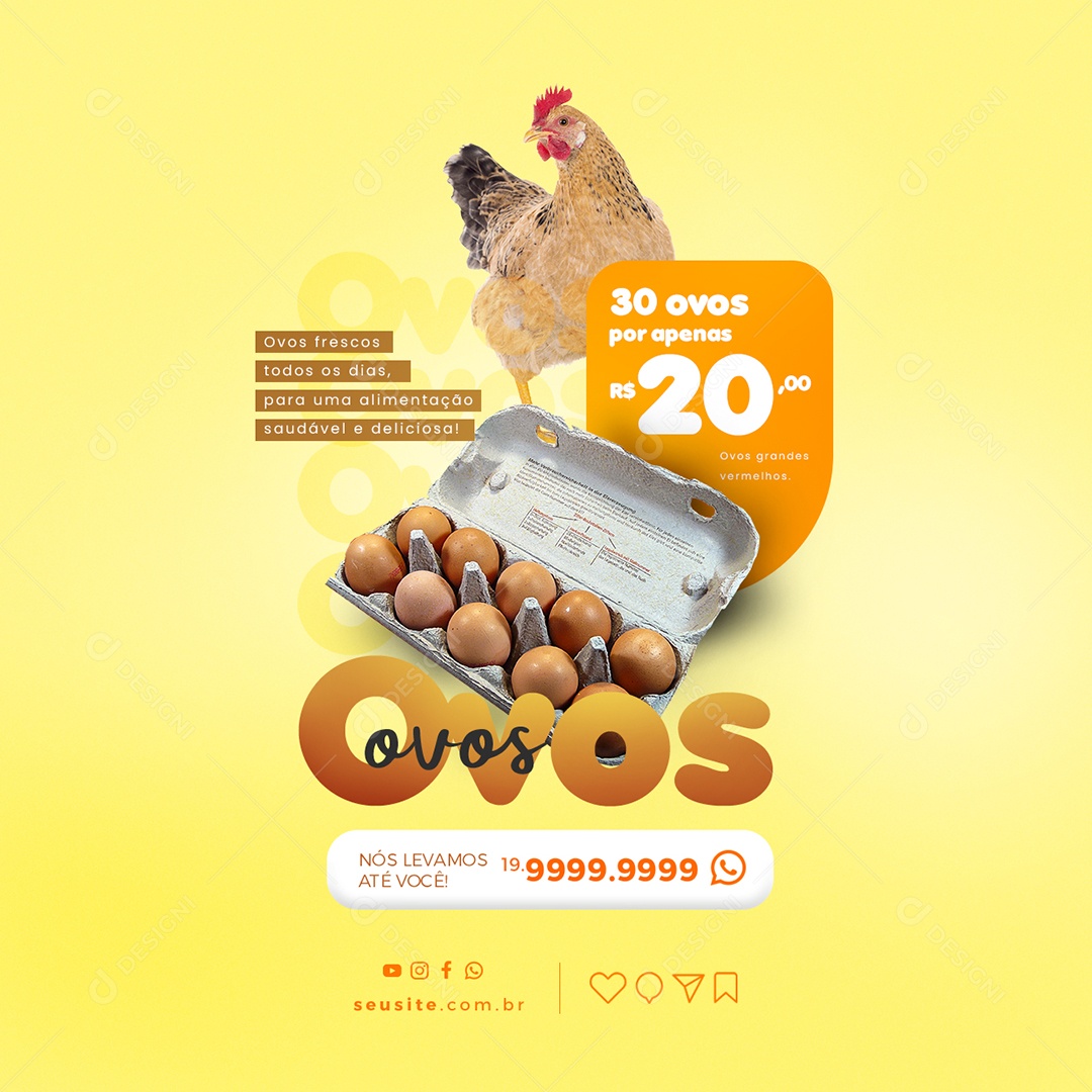 Ovos Frescos Todos Os Dias 30 Ovos Por Apenas 20,00 Social Media PSD Editável