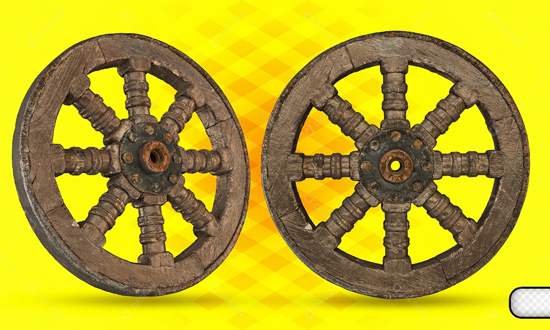 Elemento 3D Rodas Madeira Fundo Amarelo Para Composição PSD