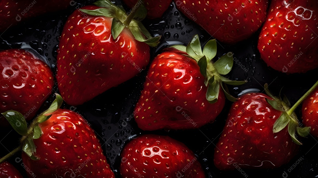 Morangos frescos e maduros