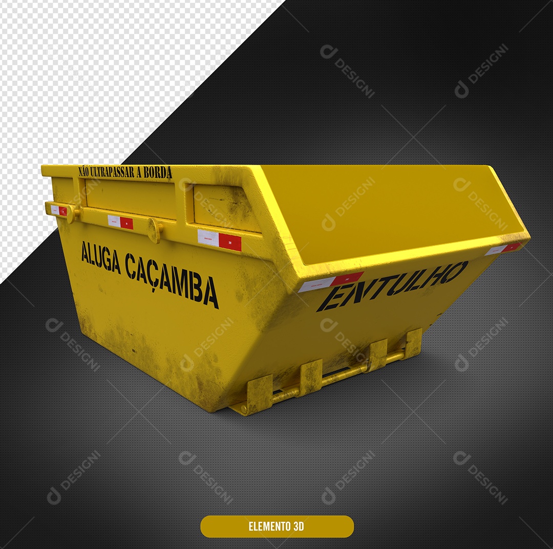 Aluga Caçamba Elemento 3D Amarelo Para Composição PSD